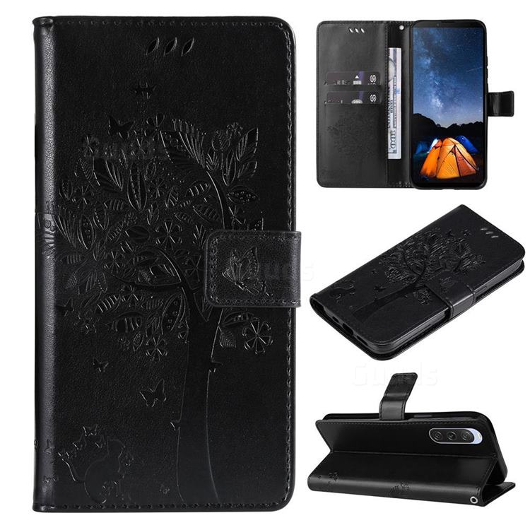 Embossing Butterfly Tree Leather Wallet Case for Sony Xperia 10 V - Black