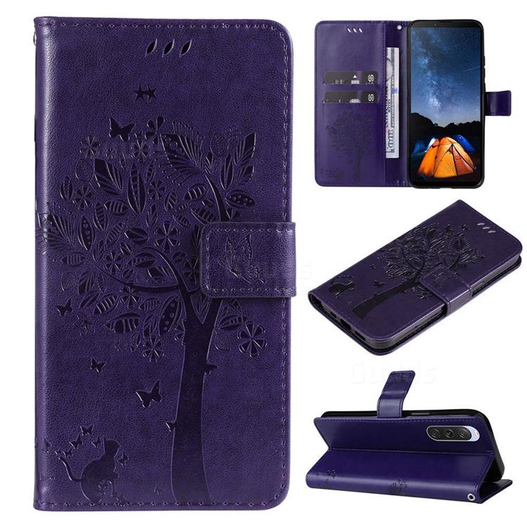 Embossing Butterfly Tree Leather Wallet Case for Sony Xperia 10 V - Purple
