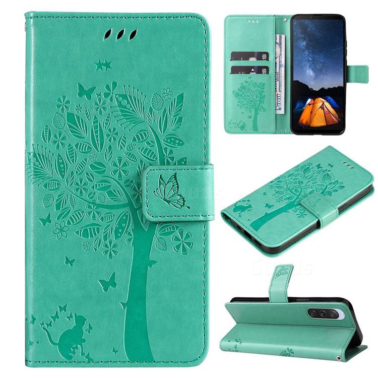 Embossing Butterfly Tree Leather Wallet Case for Sony Xperia 10 V - Cyan