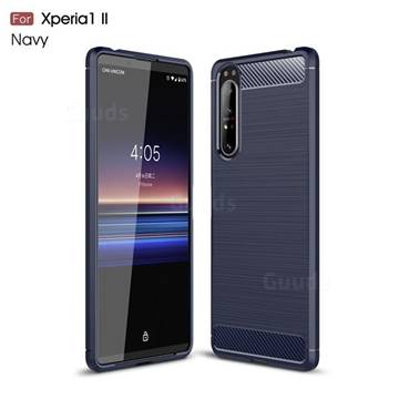 Luxury Carbon Fiber Brushed Wire Drawing Silicone TPU Back Cover for Sony Xperia 1 II - Navy