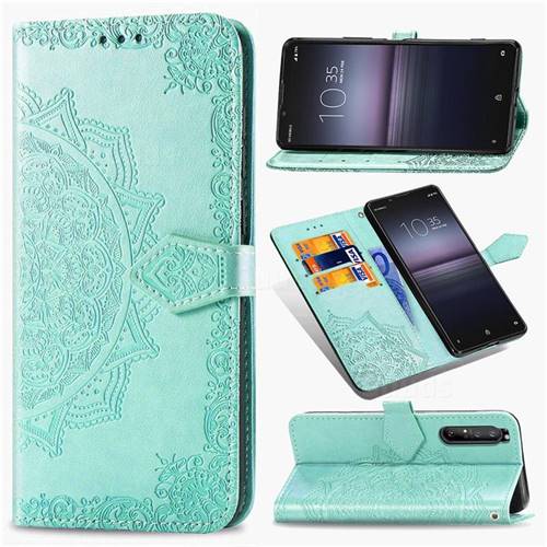 Embossing Imprint Mandala Flower Leather Wallet Case for Sony Xperia 1 II - Green