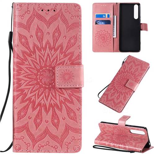 Embossing Sunflower Leather Wallet Case for Sony Xperia 1 II - Pink