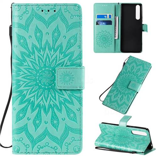 Embossing Sunflower Leather Wallet Case for Sony Xperia 1 II - Green