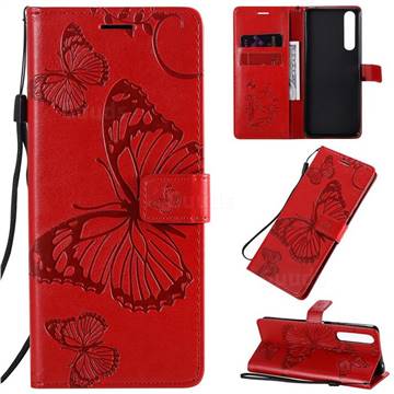 Embossing 3D Butterfly Leather Wallet Case for Sony Xperia 1 II - Red