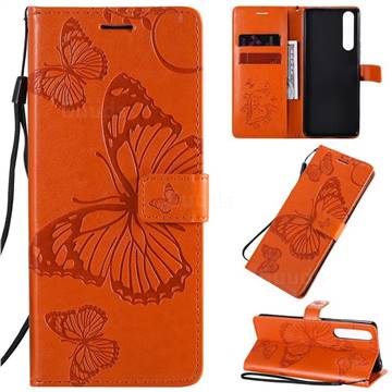 Embossing 3D Butterfly Leather Wallet Case for Sony Xperia 1 II - Orange
