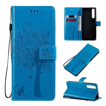 Embossing Butterfly Tree Leather Wallet Case for Sony Xperia 1 II - Blue
