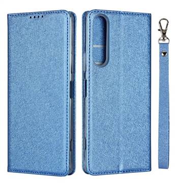 Ultra Slim Magnetic Automatic Suction Silk Lanyard Leather Flip Cover for Sony Xperia 1 II - Sky Blue