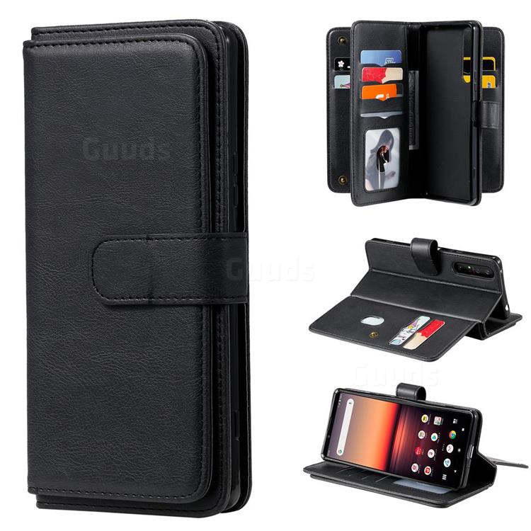 Multi-function Ten Card Slots and Photo Frame PU Leather Wallet Phone Case Cover for Sony Xperia 1 II - Black