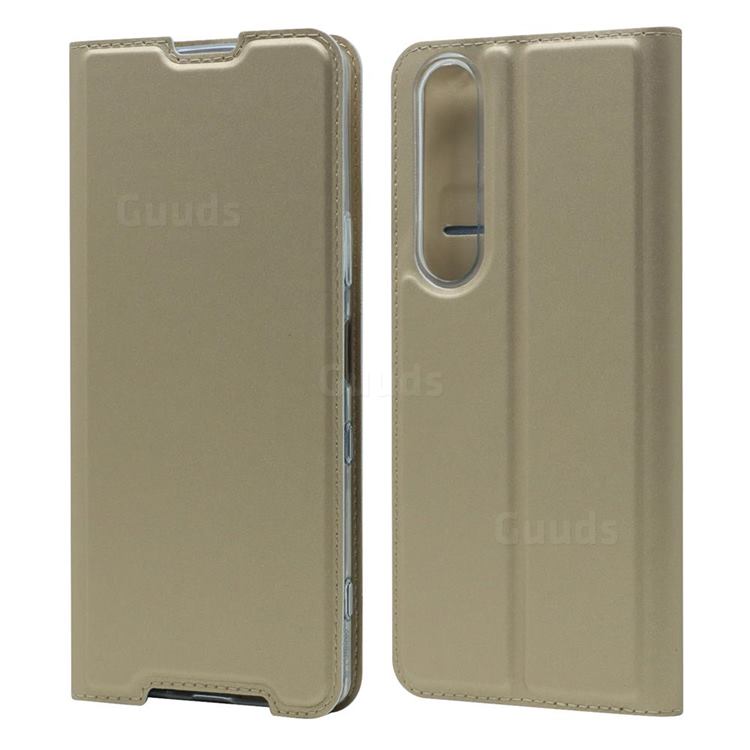 Ultra Slim Card Magnetic Automatic Suction Leather Wallet Case for Sony Xperia 1 III - Champagne