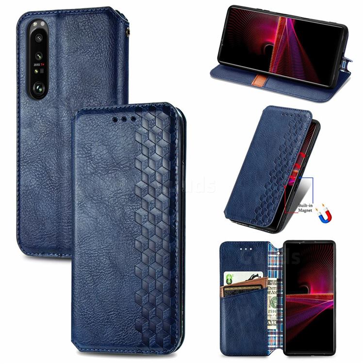 Ultra Slim Fashion Business Card Magnetic Automatic Suction Leather Flip Cover for Sony Xperia 1 III - Dark Blue