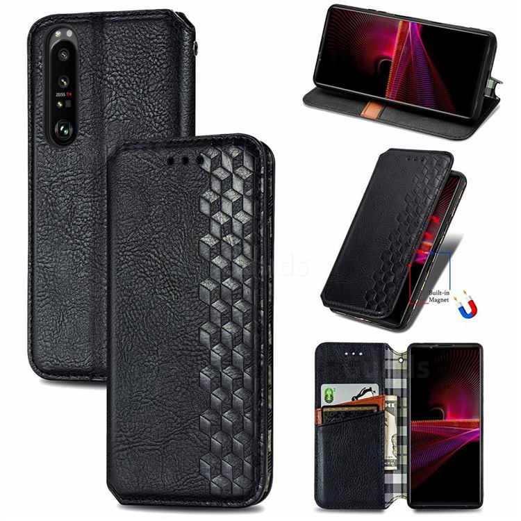 Ultra Slim Fashion Business Card Magnetic Automatic Suction Leather Flip Cover for Sony Xperia 1 III - Black