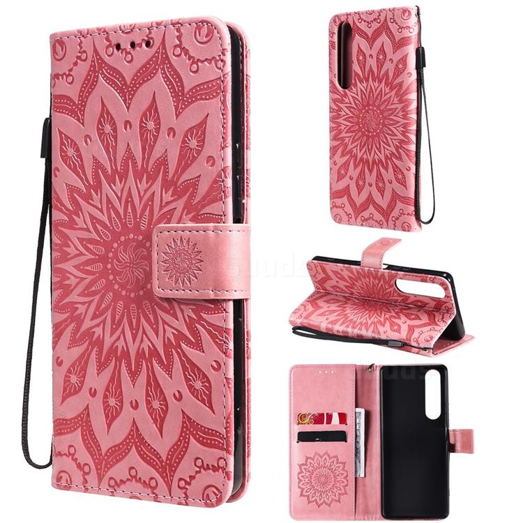 Embossing Sunflower Leather Wallet Case for Sony Xperia 1 III - Pink