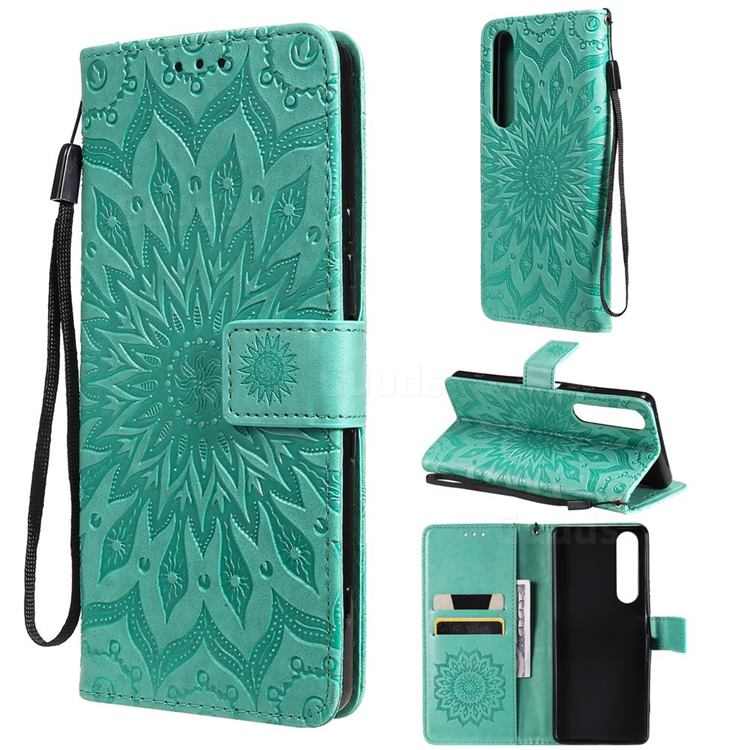 Embossing Sunflower Leather Wallet Case for Sony Xperia 1 III - Green