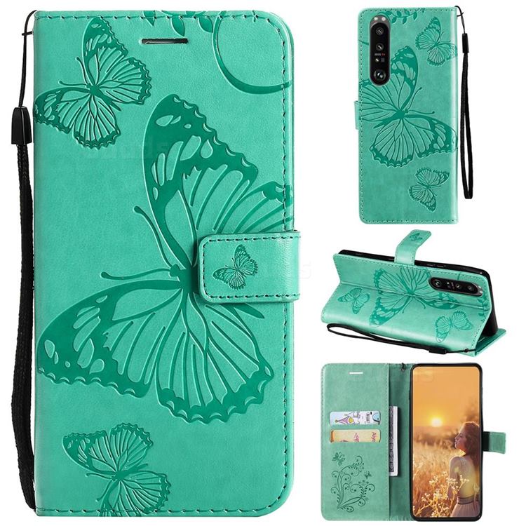 Embossing 3D Butterfly Leather Wallet Case for Sony Xperia 1 III - Green