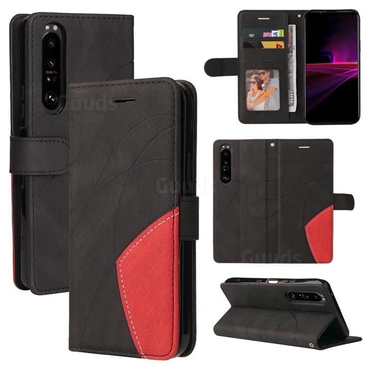 Luxury Two-color Stitching Leather Wallet Case Cover for Sony Xperia 1 III - Black