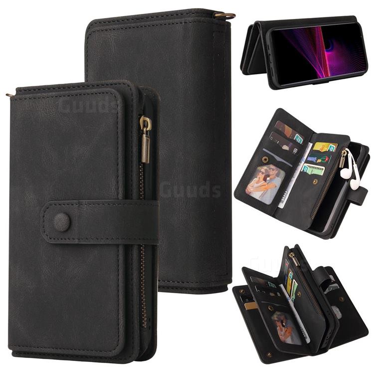 Luxury Multi-functional Zipper Wallet Leather Phone Case Cover for Sony Xperia 1 III - Black