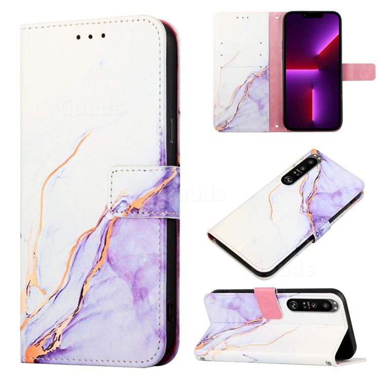 Purple White Marble Leather Wallet Protective Case for Sony Xperia 1 III