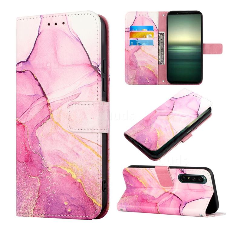 Pink Purple Marble Leather Wallet Protective Case for Sony Xperia 1 IV
