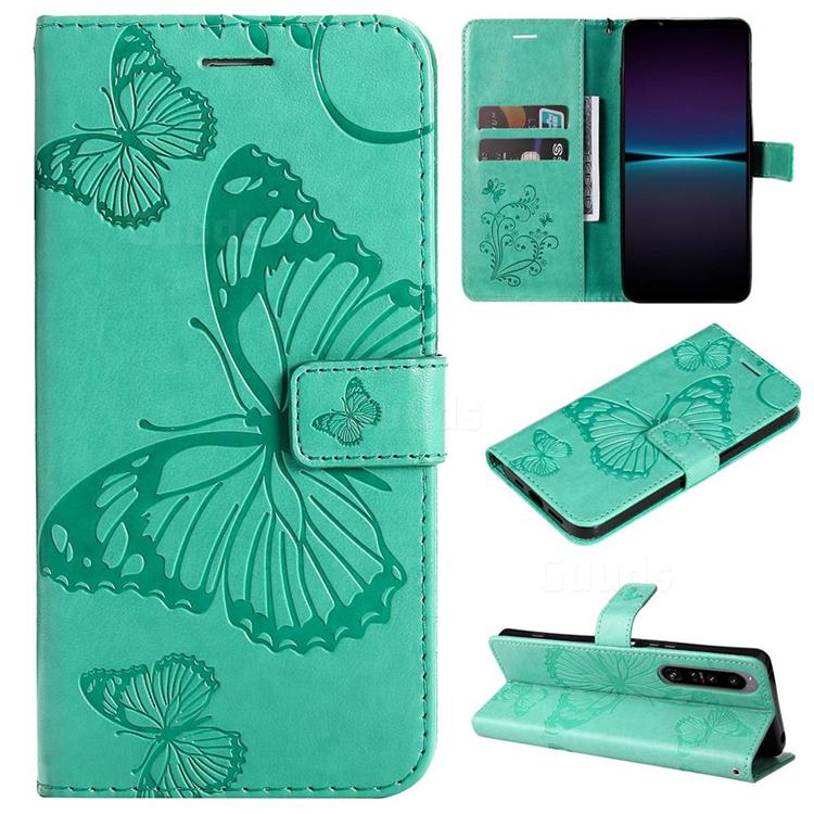 Embossing 3D Butterfly Leather Wallet Case for Sony Xperia 1 IV - Green