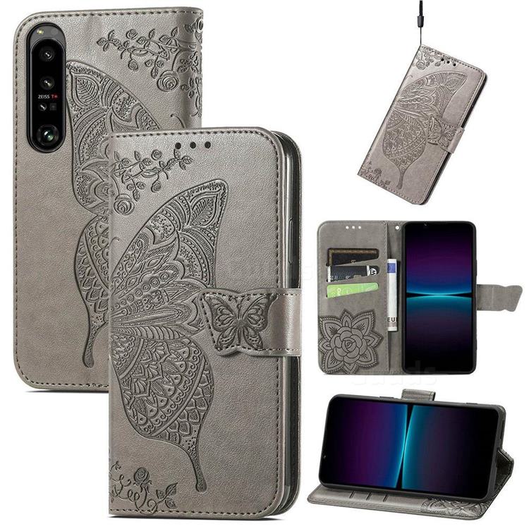 Embossing Mandala Flower Butterfly Leather Wallet Case for Sony Xperia 1 IV - Gray