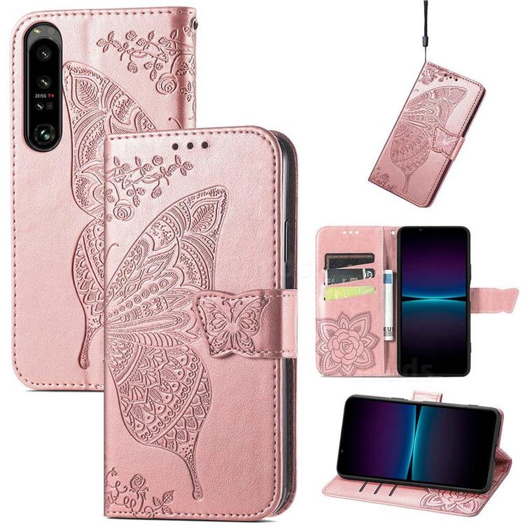 Embossing Mandala Flower Butterfly Leather Wallet Case for Sony Xperia 1 IV - Rose Gold