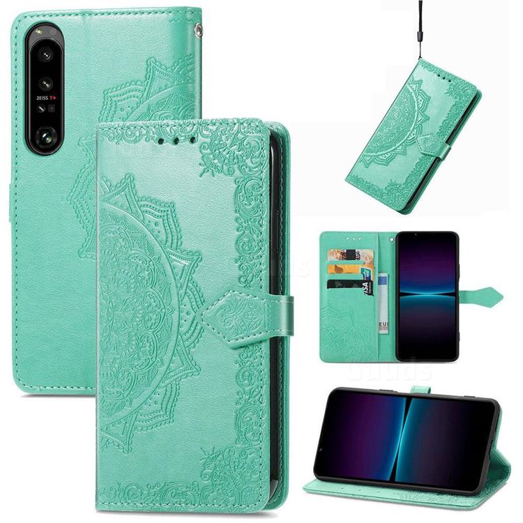 Embossing Imprint Mandala Flower Leather Wallet Case for Sony Xperia 1 IV - Green