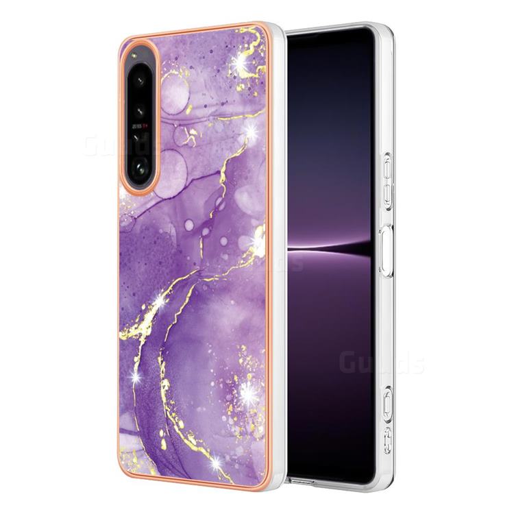 Fashion Purple Electroplated Gold Frame 2.0 Thickness Plating Marble IMD Soft Back Cover for Sony Xperia 1 IV