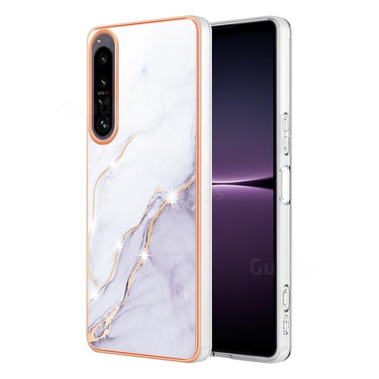 White Dreaming Electroplated Gold Frame 2.0 Thickness Plating Marble IMD Soft Back Cover for Sony Xperia 1 IV
