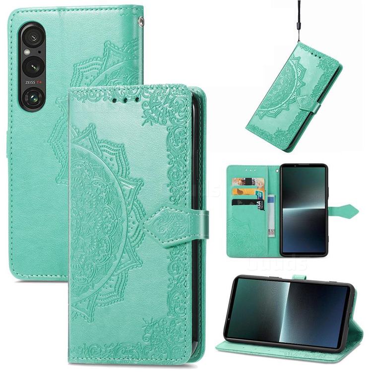 Embossing Imprint Mandala Flower Leather Wallet Case for Sony Xperia 1 V - Green