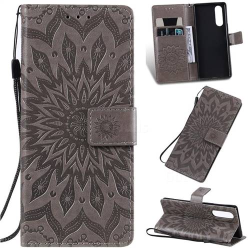 Embossing Sunflower Leather Wallet Case for Sony Xperia 2 - Gray