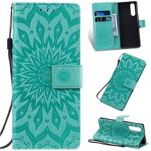 Embossing Sunflower Leather Wallet Case for Sony Xperia 2 - Green