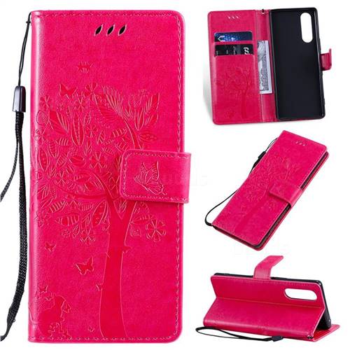 Embossing Butterfly Tree Leather Wallet Case for Sony Xperia 2 - Rose