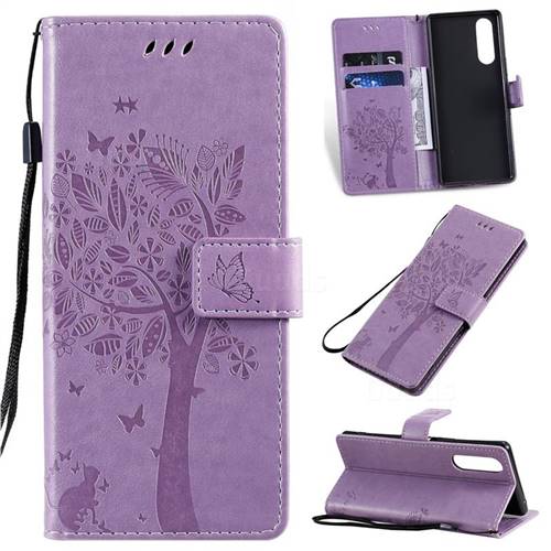 Embossing Butterfly Tree Leather Wallet Case for Sony Xperia 2 - Violet
