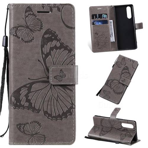 Embossing 3D Butterfly Leather Wallet Case for Sony Xperia 2 - Gray