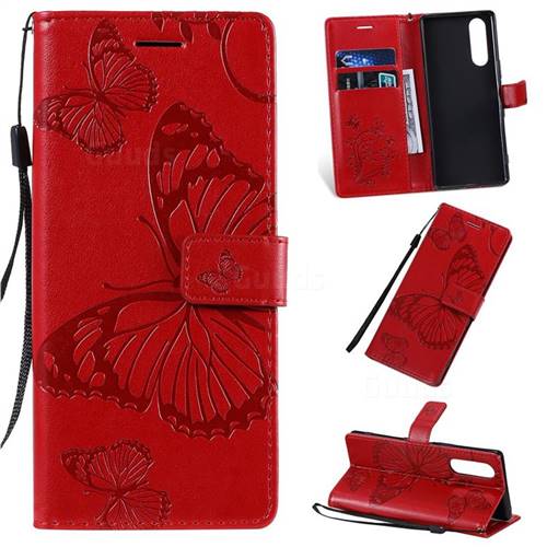 Embossing 3D Butterfly Leather Wallet Case for Sony Xperia 2 - Red