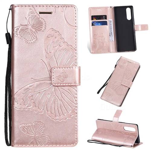 Embossing 3D Butterfly Leather Wallet Case for Sony Xperia 2 - Rose Gold