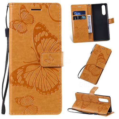 Embossing 3D Butterfly Leather Wallet Case for Sony Xperia 2 - Yellow