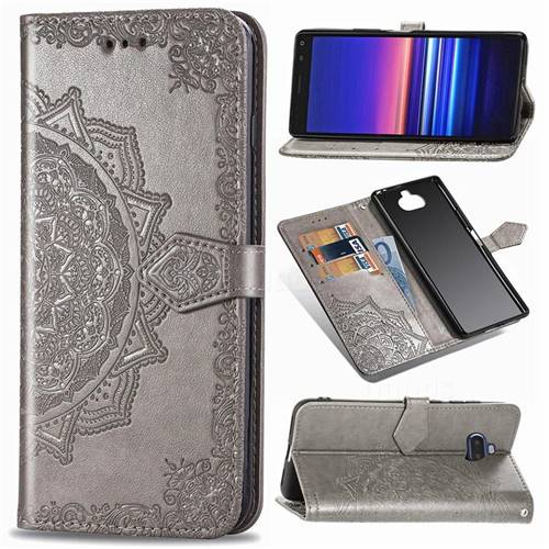 Embossing Imprint Mandala Flower Leather Wallet Case for Sony Xperia 20 - Gray