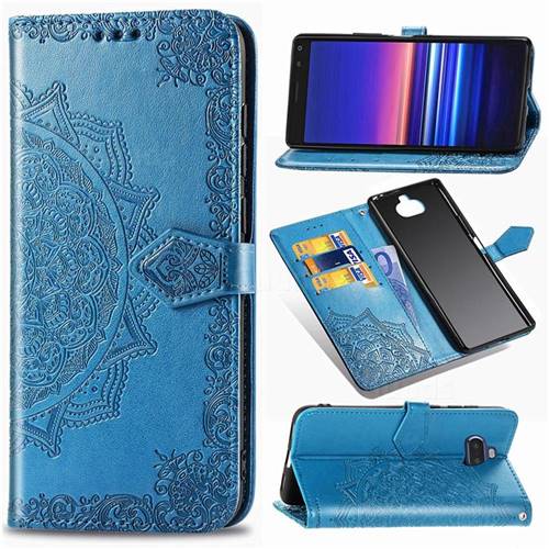 Embossing Imprint Mandala Flower Leather Wallet Case for Sony Xperia 20 - Blue