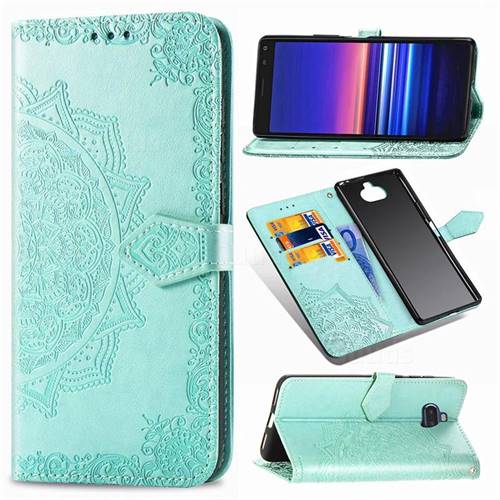 Embossing Imprint Mandala Flower Leather Wallet Case for Sony Xperia 20 - Green
