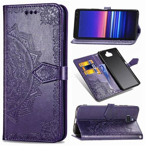 Embossing Imprint Mandala Flower Leather Wallet Case for Sony Xperia 20 - Purple
