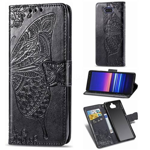 Embossing Mandala Flower Butterfly Leather Wallet Case for Sony Xperia 20 - Black