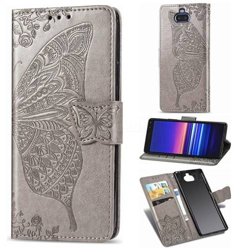 Embossing Mandala Flower Butterfly Leather Wallet Case for Sony Xperia 20 - Gray