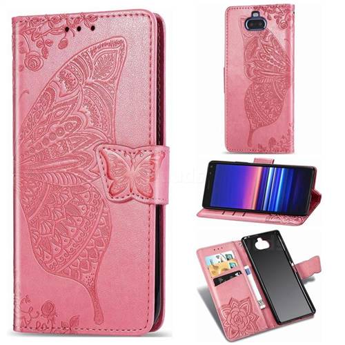 Embossing Mandala Flower Butterfly Leather Wallet Case for Sony Xperia 20 - Pink