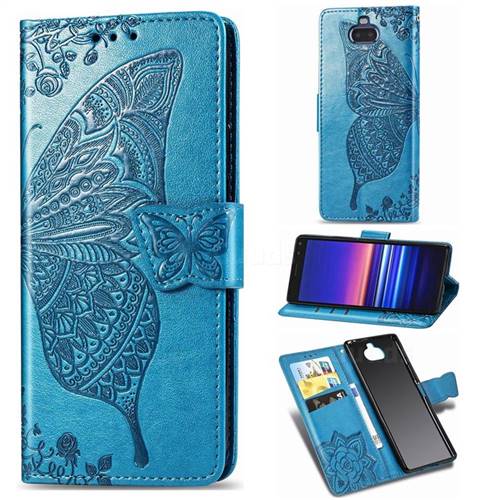 Embossing Mandala Flower Butterfly Leather Wallet Case for Sony Xperia 20 - Blue