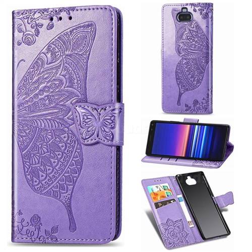 Embossing Mandala Flower Butterfly Leather Wallet Case for Sony Xperia 20 - Light Purple