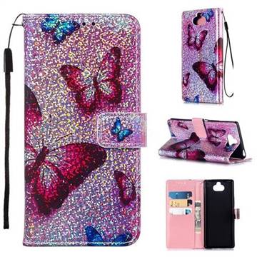 Blue Butterfly Sequins Painted Leather Wallet Case for Sony Xperia 20