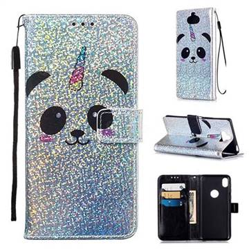 Panda Unicorn Sequins Painted Leather Wallet Case for Sony Xperia 20