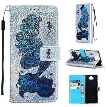 Mermaid Seahorse Sequins Painted Leather Wallet Case for Sony Xperia 20