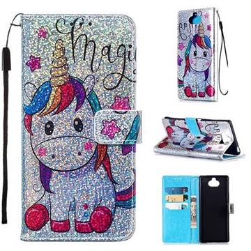 Star Unicorn Sequins Painted Leather Wallet Case for Sony Xperia 20